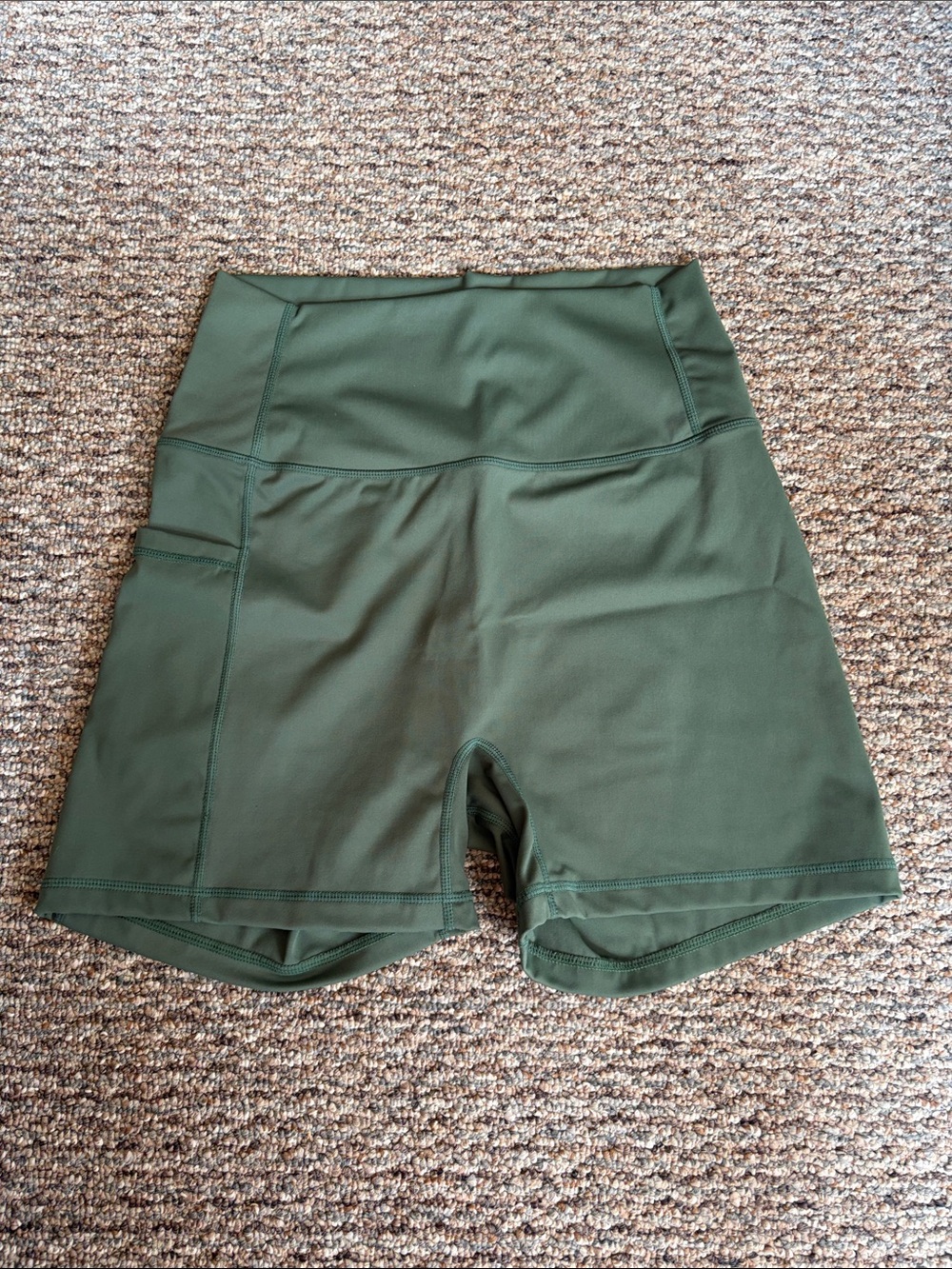High-Rise Olive Green Bike Shorts with Side Pocket